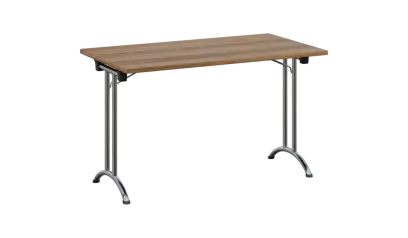 SLC 125 chrom skládací jednací stůl 1250x700, deska 25 mm, podnož chrom, deska ořech světlý